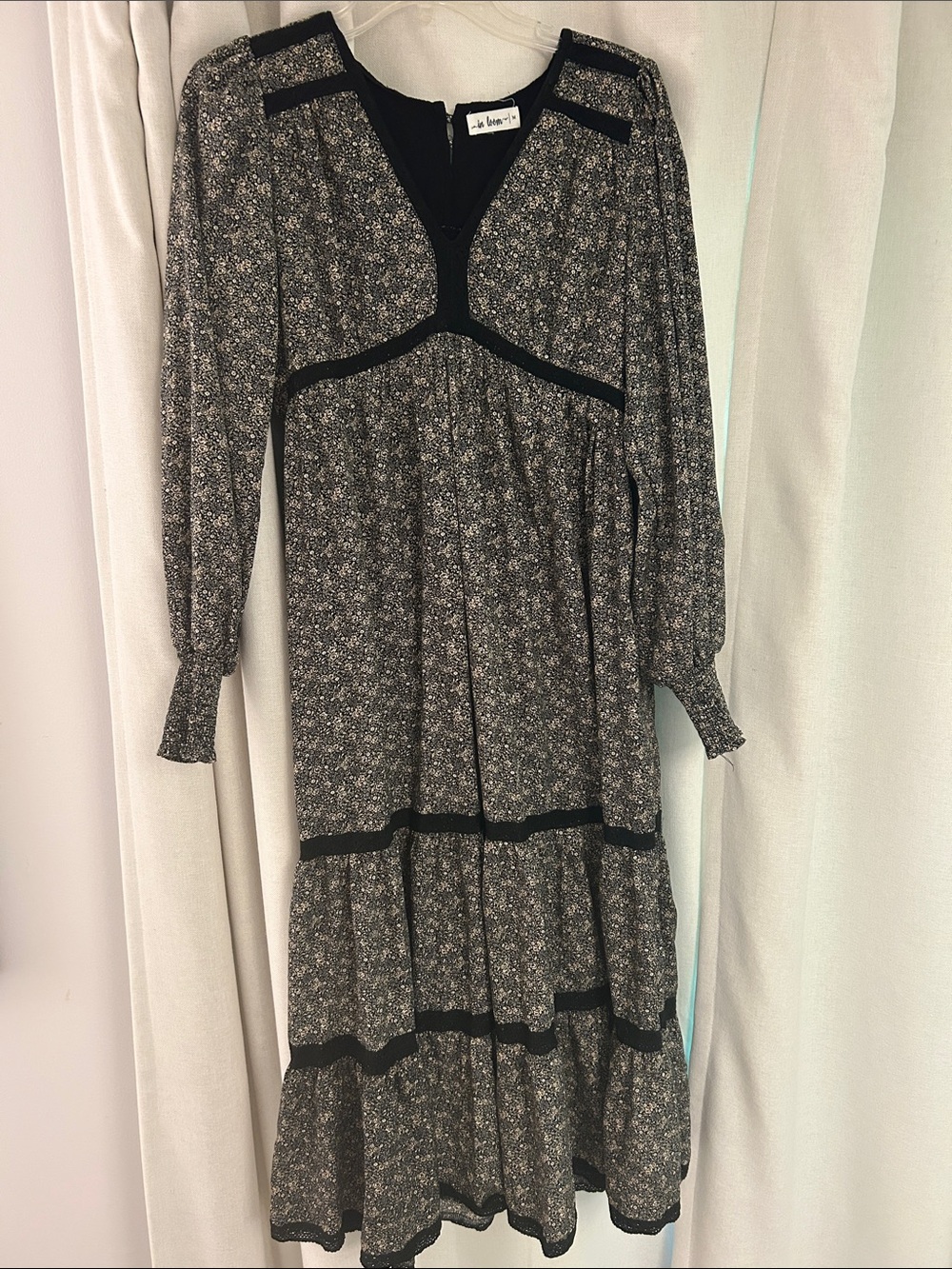 Maternity Black Floral Long Sleeve Tiered Midi Dress